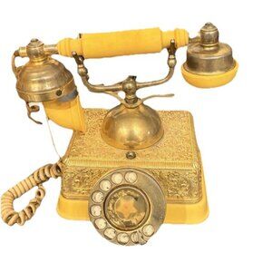 Vintage 1980’s French Continental Rotary Phone by Radio Shack Gold Prop READ.